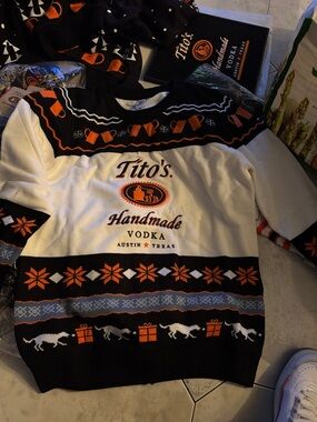 Men’s Tito's Vodka Black, White & Orange Crewneck Sweater Limited Edition